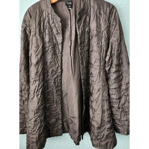 Eileen Fisher ruched 100% silk cardigan style blazer jacket with pockets